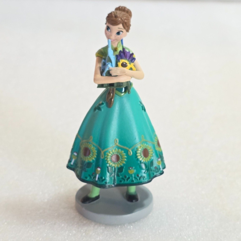Disney Frozen Princess Anna Green Sunflower Dress Figure Cake Topper 3.5"
